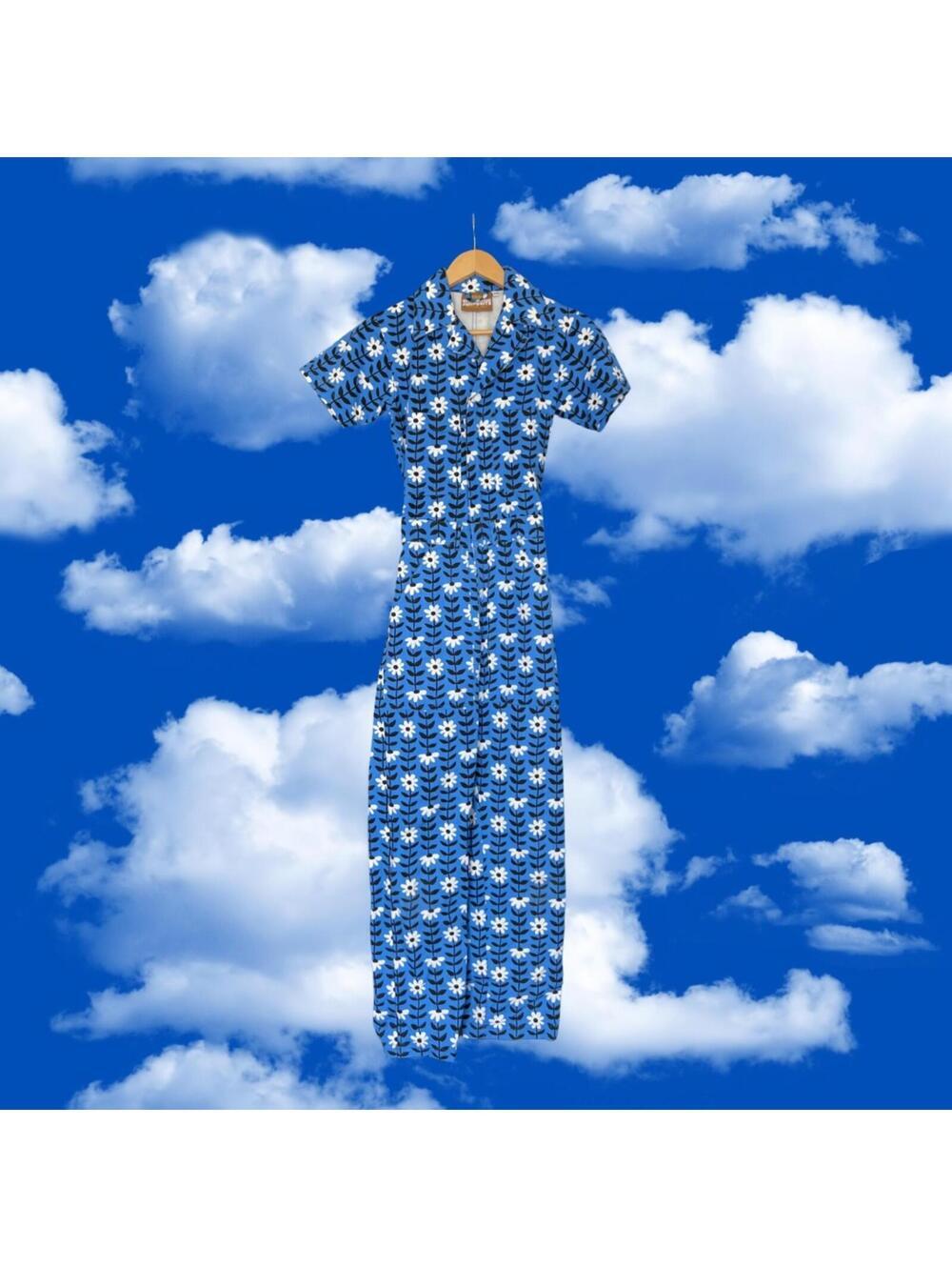 Big Bud Press Blue Daisy Chain Short Sleeve Everyday Jumpsuit Size XXS - Picture 5 of 5
